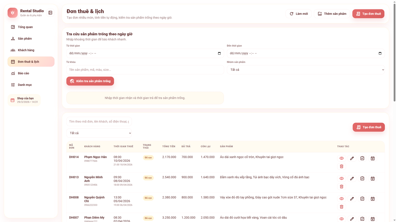 Web App - Quản lý thuê quần áo & phụ kiện thông minh, giúp quản lý thông tin khách hàng, lịch thuê nhanh chóng - Image 14