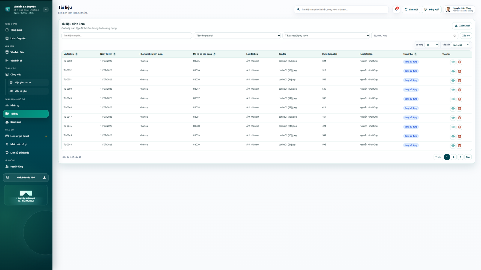 WEB APP - Quản lý văn bản đến / Đi, Công việc, Nhân sự 4.0 (Chuyên nghiệp, dễ dùng có hướng dẫn sử dụng chi tiết) - Image 8