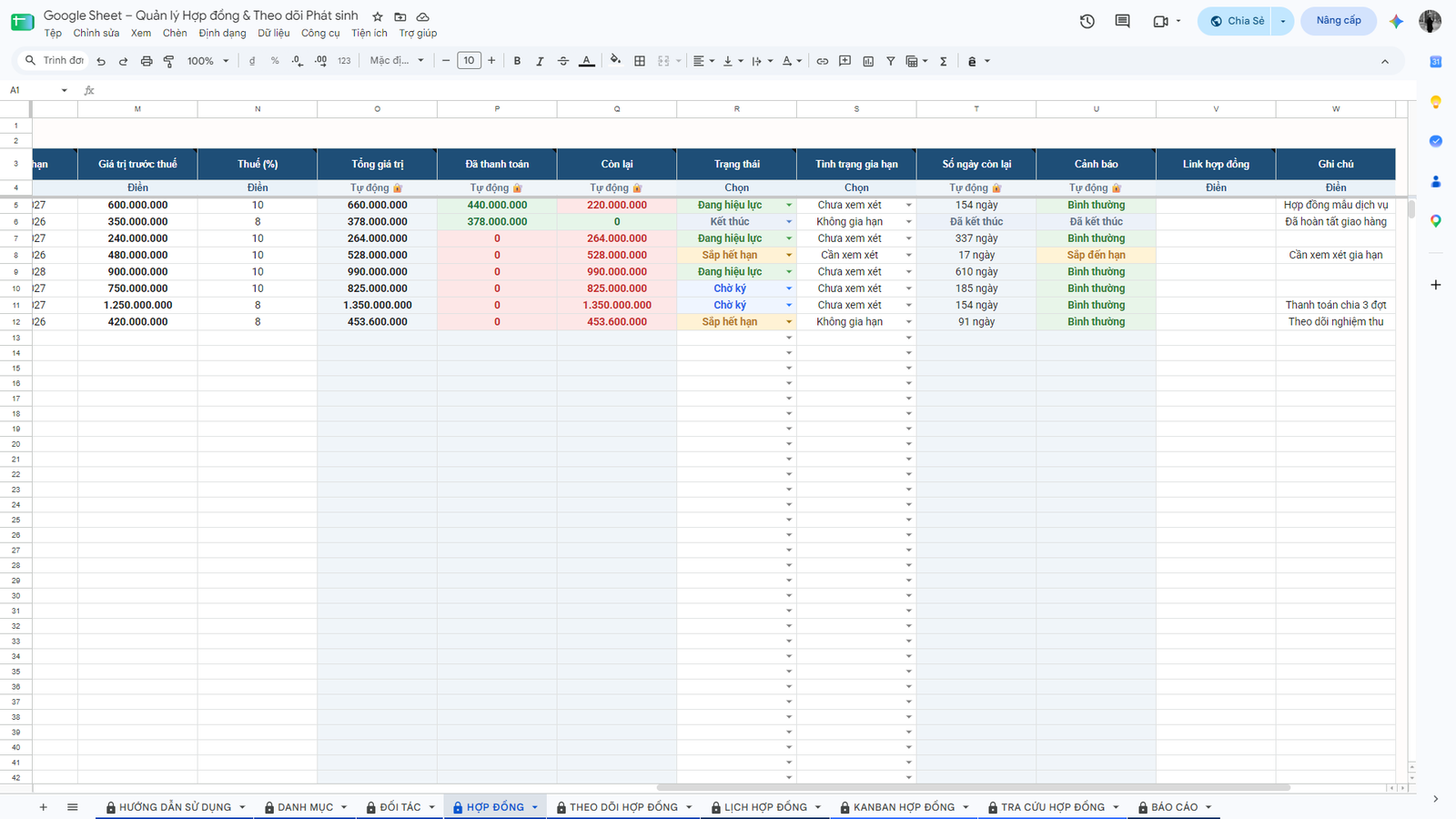 Google Sheet – Quản lý Hợp đồng & Theo dõi Phát sinh - Image 6