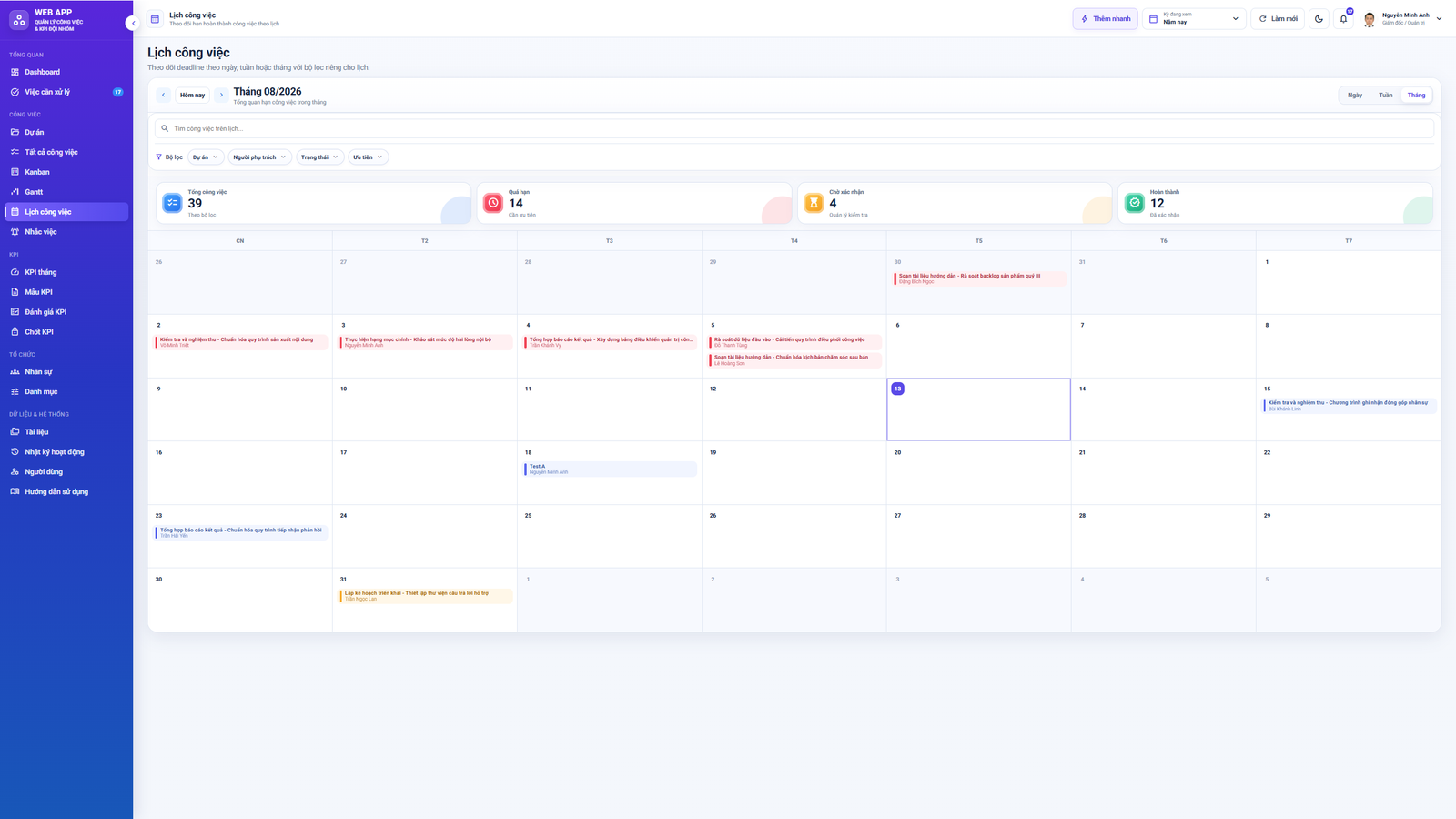 WEB APP - Quản lý Công việc & KPI Đội nhóm (Tính KPI, duyệt tiến độ, công việc, có email nhắc việc tự động) - Image 12